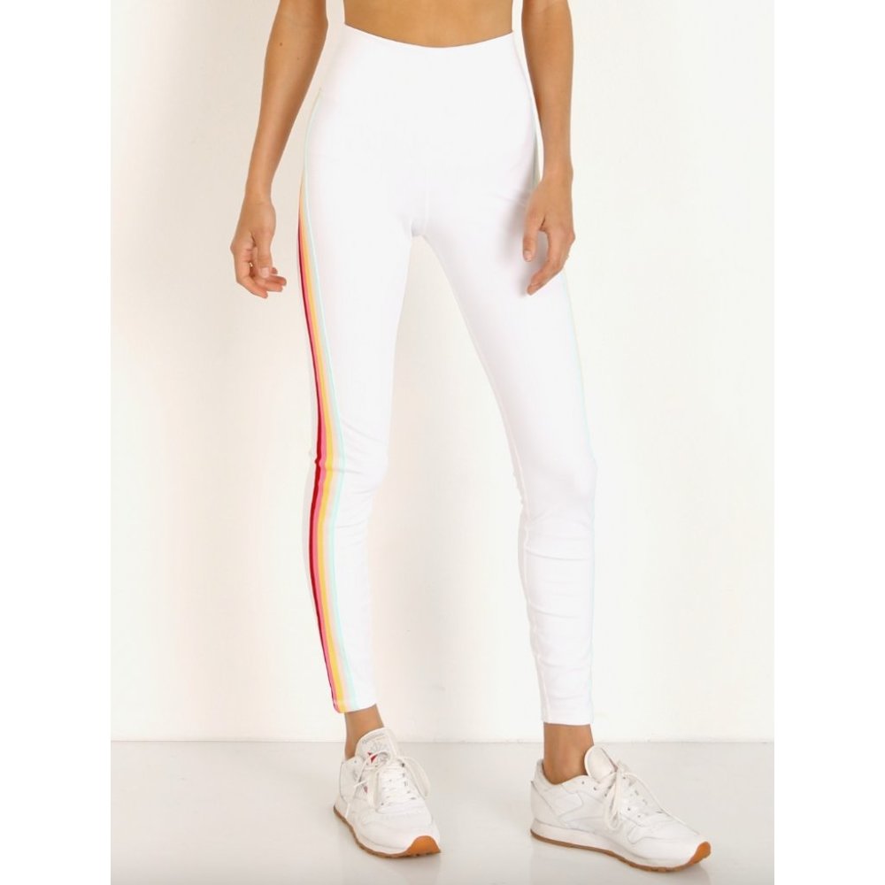 Spiritual Gangster High Rise 7/8 Legging in White Rainbow Side Stripe Size M NWT